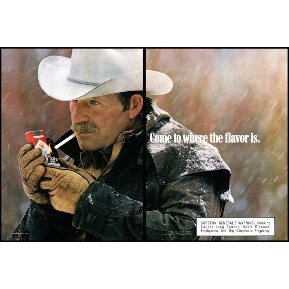 1988 Marlboro Cigarettes 2 Page Vintage Print Ad Snow White Cowboy Hat Wall Art